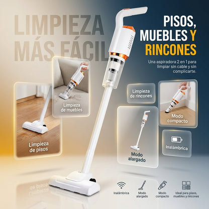 LimpiaFácil 2 en 1 Para pisos, muebles y rincones sin depender del cable.
